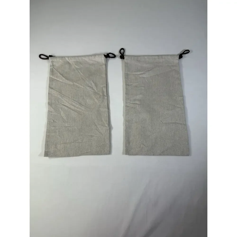 HERMES Dust Bag 2pc Lot Herringbone Beige Cotton Logo Drawstring 8.5x15 Shoe